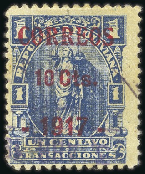 Stamp of Bolivia 1917 Cobija Provisional 10c on 1c blue, used, very