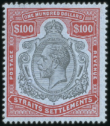 Stamp of Malaysia » Straits Settlements 1912-23, $100 black and carmine on blue, mint, ver