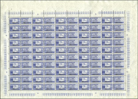 Stamp of Italy » Trieste » Italy Trieste Zone A 1954 Parcel stamps 1'000L inverted watermark in co