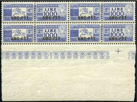 Stamp of Italy » Trieste » Italy Trieste Zone A 1954 Parcel stamps 1'000L inverted watermark in bl