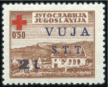 Stamp of Italy » Trieste » Trieste Zone B 1948 Red Cross 2L with normal blue and special RED