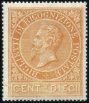Stamp of Italy 1874 "Ricognizione Postale" 10C ochre orange mint 