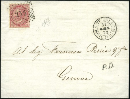 Stamp of Italy » Post Offices Abroad 1872 TUNISI Folded letter franked Italy 40C bearin