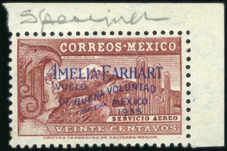 Stamp of Mexico 1935 Amelia Earhart's Flight with "MUESTRA" overpr