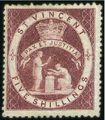 Stamp of St. Vincent 1880 Definitives 5s rose red with star watermark,