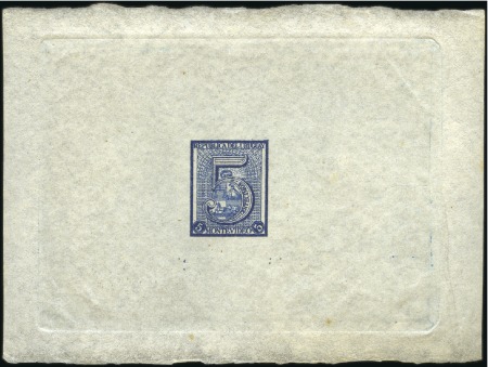 Stamp of Uruguay 1866 Numerals 5c blue single die proof on white wo