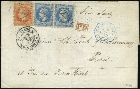 Stamp of Colonies françaises » Réunion 1869 Lettre de St Denis pour Paris affranchie avec