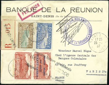 Stamp of Colonies françaises » Réunion 1937 50c ROLAND GARROS en paire dont un non surcha
