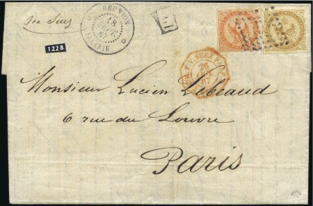 Stamp of Colonies françaises » Réunion 1867 Lettre de Salazie pour Paris avec Aigle 40c +
