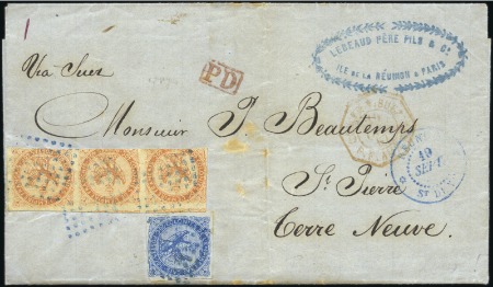 Stamp of Colonies françaises » Réunion 1867 Lettre en double port par la voie anglaise po
