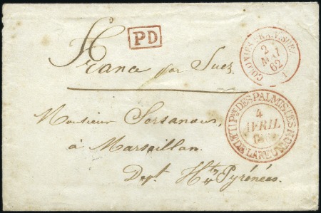 Stamp of Colonies françaises » Réunion 1862 Rarissime càd Plaine des Palmistes en rouge s