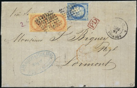 Stamp of Colonies françaises » Réunion 1872 Lettre en double port pour la France avec Aig