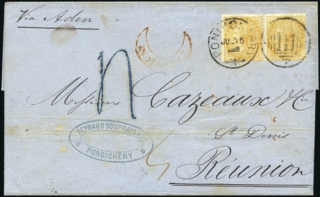Stamp of Colonies françaises » Réunion 1865 Lettre de Pondichéry pour St Denis avec deux