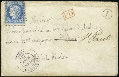 Stamp of Colonies françaises » Réunion 1875 Env. en tarif militaire de France pour la Réu