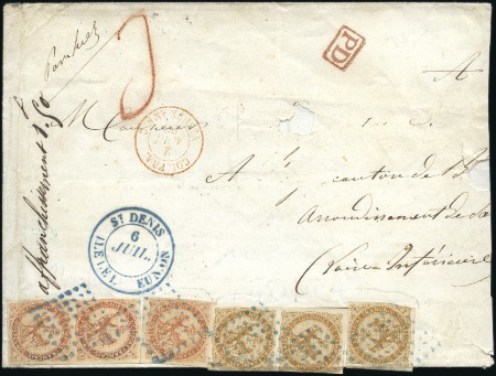 Stamp of Colonies françaises » Réunion 1863 Triple port à 1F50 pour la France avec Aigle