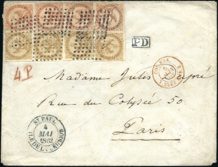 Stamp of Colonies françaises » Réunion 1862 Rarissime quadruple port à 2F pour la France