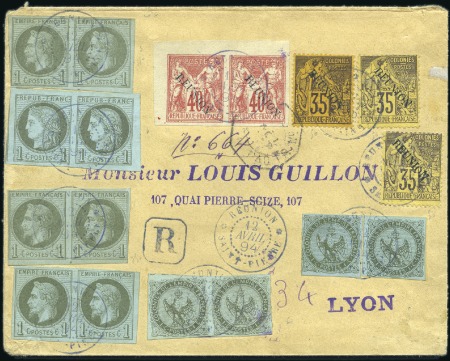 Stamp of Colonies françaises » Réunion 1894 Bel affranchissement coloré avec de multiples