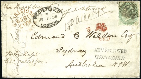 Stamp of Great Britain » 1855-1900 Surface Printed 1859 (Jun 17) Envelope sent registered to New Sout
