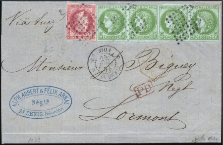 Stamp of Colonies françaises » Réunion 1873 Double port pour la France avec Napoléon 80c