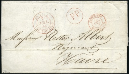 Stamp of Colonies françaises » Réunion 1847 Rare PP rouge de fabrication locale avec gran