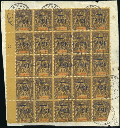 Stamp of Colonies françaises » Réunion 1901 15c sur 75c Groupe: double surcharge en panne