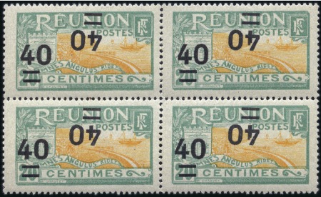 Stamp of Colonies françaises » Réunion 1922-27, 40 sur 20c vert et orange avec double sur