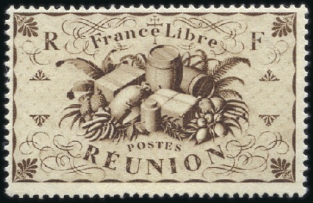 Stamp of Colonies françaises » Réunion 1943 Série de Londres: trois variétés: 10c avec fa