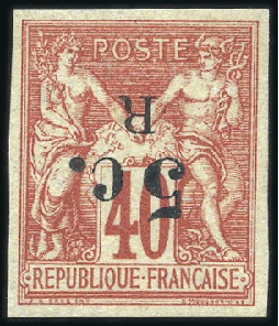Stamp of Colonies françaises » Réunion 1885-86 Surcharge renversée 5c sur 40c Sage, neuf,