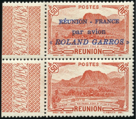Stamp of Colonies françaises » Réunion 1937 50c "ROLAND GARROS" tenant à non surchargé, n