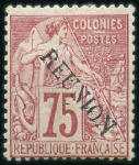Stamp of Colonies françaises » Réunion 1891 Etude en album sur les variétés des surcharge