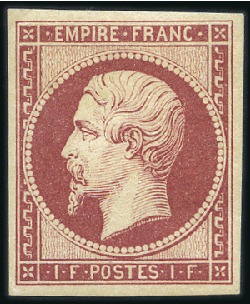 Stamp of France 1853-60 Empire ND 1F carmin, réimpression officiel