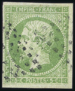Stamp of Colonies françaises 1871-72 Napoléon 5c vert-jaune, obl., TB, signé A.
