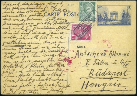 Stamp of France » Guerre 1940 Entier postal 70c Arc de Triomphe avec 25c et