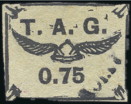 Stamp of Colonies françaises » Guyane - T.A.G. 1921 75c noir sur gris, obl., TB