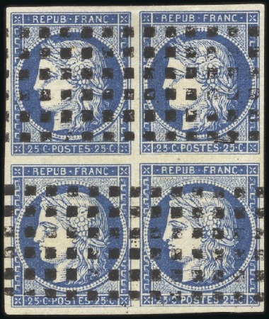 Stamp of France 1849 25c bleu en bloc de quatre oblitéré rouleau d