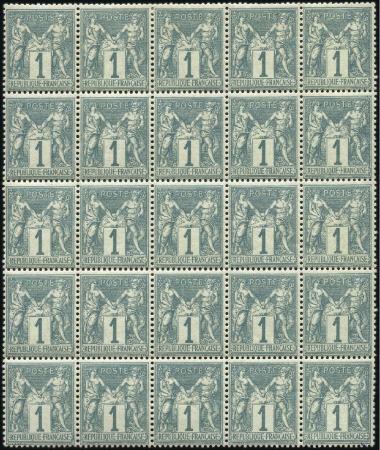 Stamp of France 1876-78 Sage N sous B 1c vert en BLOC DE QUINZE, n