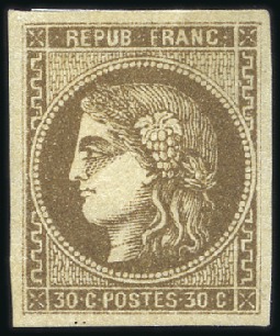 Stamp of France 1870 Bordeaux 30c brun pâle, neuf, TB