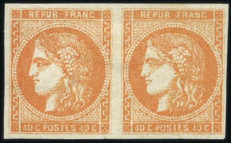Stamp of France 1870 Bordeaux 40c orange pâle en paire, neuf, TB, 