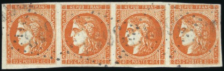 Stamp of France 1870 Bordeaux 40c orange en bande de quatre obl., 