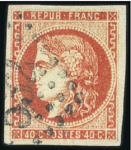 Stamp of France 1870 Bordeaux 40c ROUGE SANG FONCE obl. GC532 de B