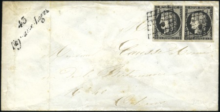 Stamp of France 1849 20c noir en paire sur enveloppe avec cursive