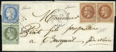 Stamp of France 1871 Joli affranchissement tricolore de septembre 