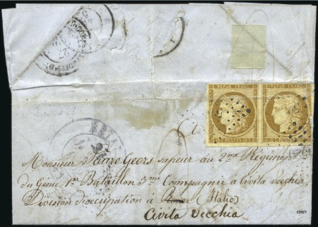 Stamp of France 1849 10c bistre-jaune en paire (déf.) de Briançon