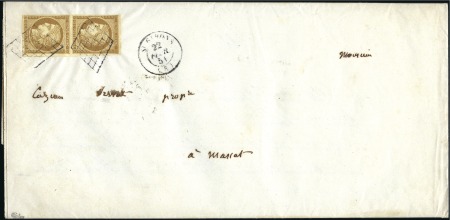 Stamp of France 1849 10c bistre-jaune en paire bien margée sur dou