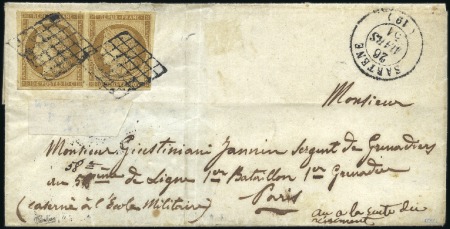 Stamp of France 1849 10c bistre brun en paire bien margée sur lett