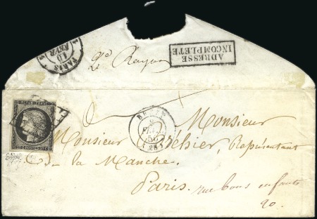 Stamp of France 1849 20c noir sur lettre de Brest 08.02.50 pour Pa