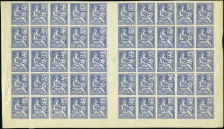 Stamp of France 1900-01 Mouchon: 10c rouge en panneau de 25, 20c b