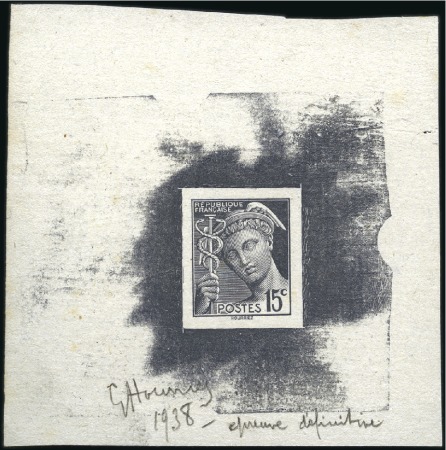 Stamp of France 1938 Mercure: 5 épreuves d'artiste datées 1938 et 