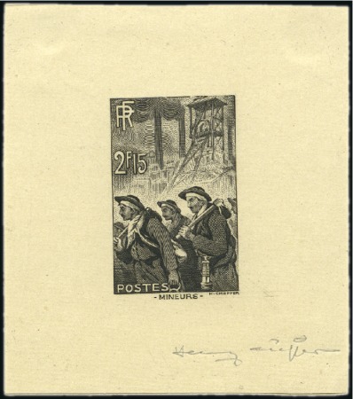 Stamp of France 1938 Mineurs en deux épreuve d'artiste en deux éta