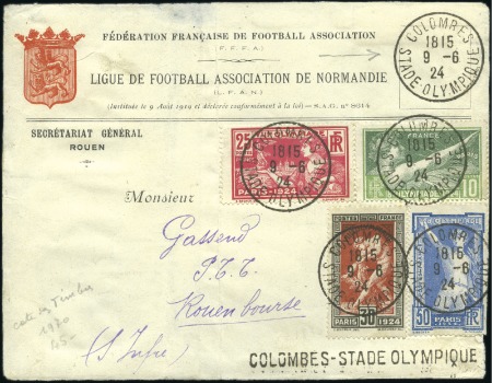 Stamp of Olympics » 1924 Paris » Covers and Cancellations 1924 Très rare griffe "COLOMBES - STADE OLYMPIQUE"